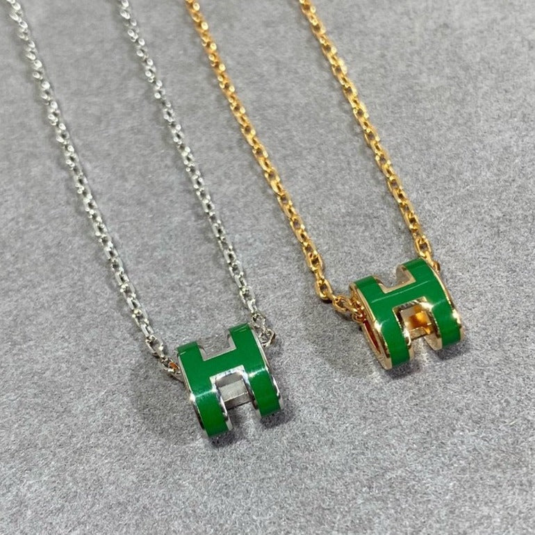 [Lumi Jewels]COLLIER POP H VERT ARGENT ET OR