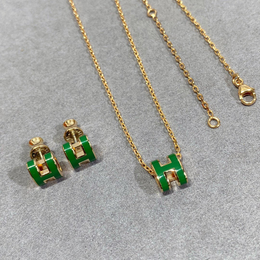 [Lumi Jewels]COLLIER POP H VERT ARGENT ET OR