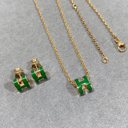 [Lumi Jewels]COLLIER POP H VERT ARGENT ET OR