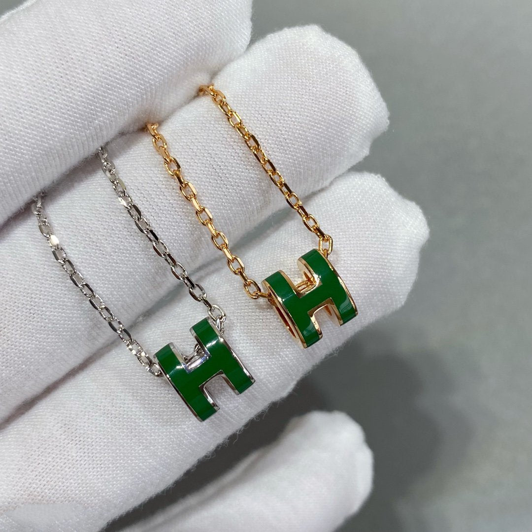 [Lumi Jewels]COLLIER POP H VERT ARGENT ET OR