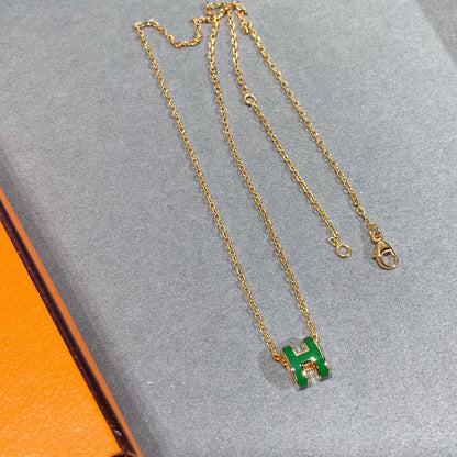 [Lumi Jewels]COLLIER POP H VERT ARGENT ET OR