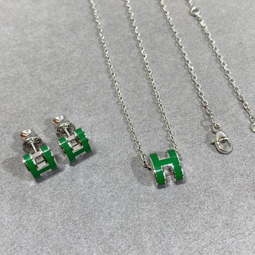 [Lumi Jewels]COLLIER POP H VERT ARGENT ET OR