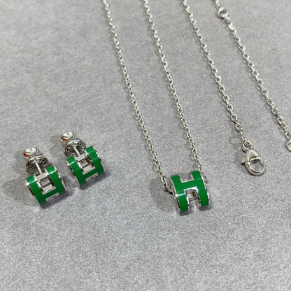 [Lumi Jewels]COLLIER POP H VERT ARGENT ET OR