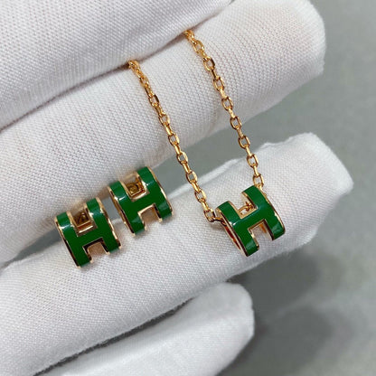 [Lumi Jewels]COLLIER POP H VERT ARGENT ET OR