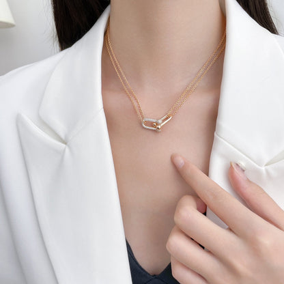 [Lumi Jewelry]HARDWEAR DIAMOND PEDANT DOUBLE CHAIN NECKLACE