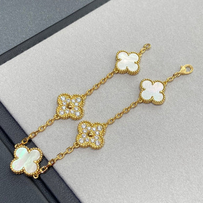 [Lumi Jewels]BRACELET TRÈFLE 5 MOTIFS NACRE BLANCHE DIAMANT