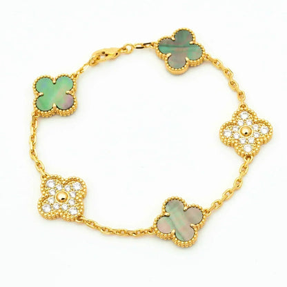 [Lumi Jewels]CLOVER 5 MOTIF GRAY MOP DIAMOND BRACELET