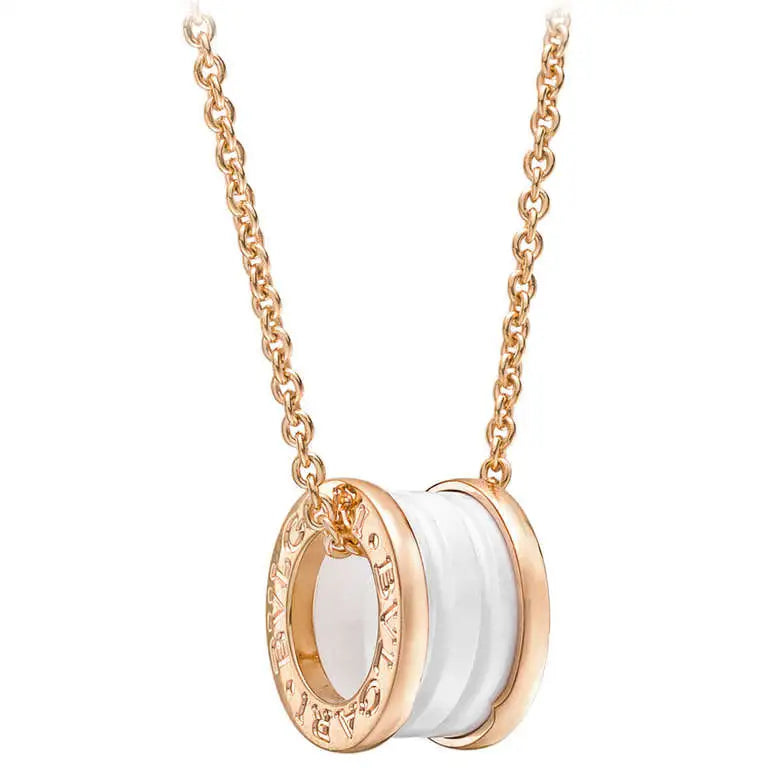[Lumi Jewels]ZERO 1 WHITE CERAMIC PINK GOLD DIAMOND NECKLACE