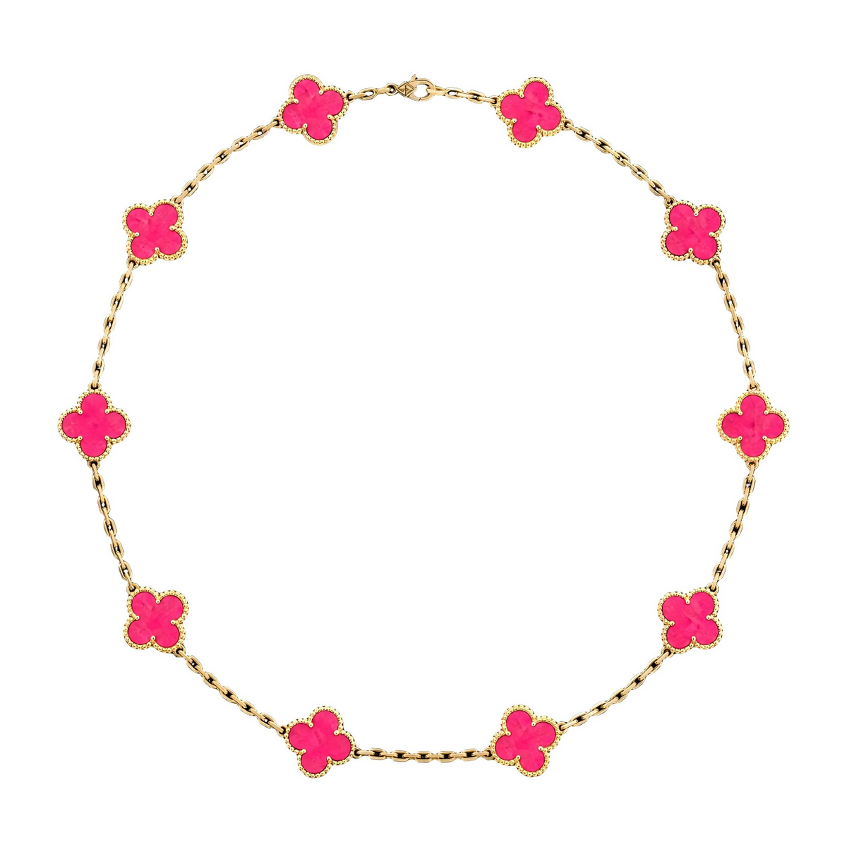 [Lumi Jewelry]CLOVER 10 MOTIFS PINK ENAMEL NECKLACE
