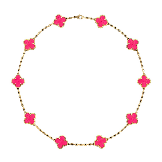 [Lumi Jewelry]CLOVER 10 MOTIFS PINK ENAMEL NECKLACE