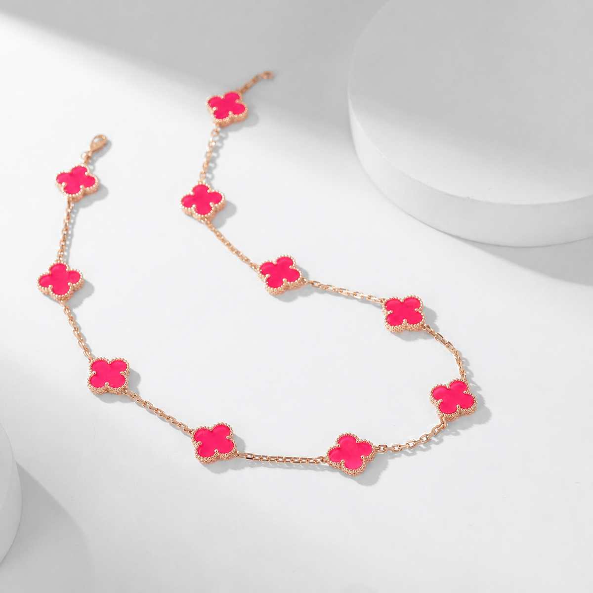 [Lumi Jewelry]CLOVER 10 MOTIFS PINK ENAMEL NECKLACE