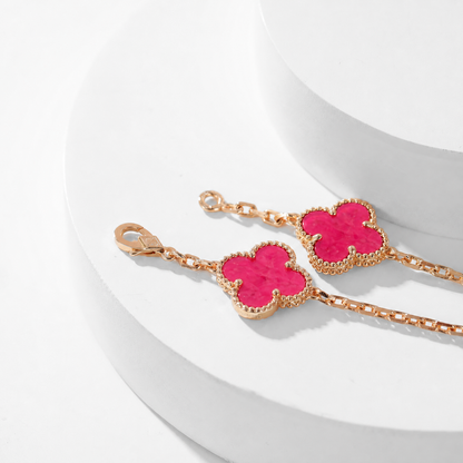 [Lumi Jewelry]CLOVER 10 MOTIFS PINK ENAMEL NECKLACE