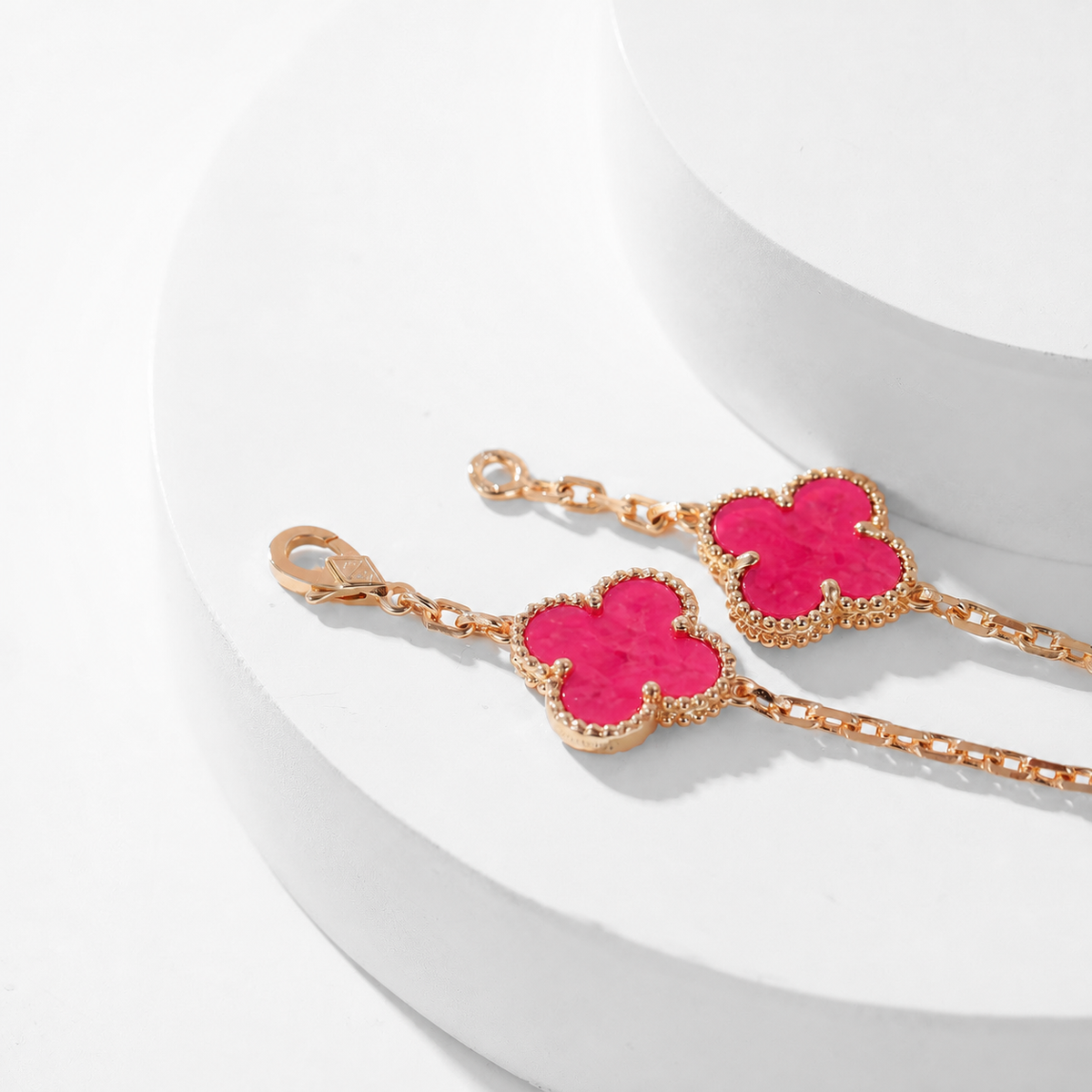 [Lumi Jewelry]CLOVER 20 MOTIFS PINK ENAMEL NECKLACE