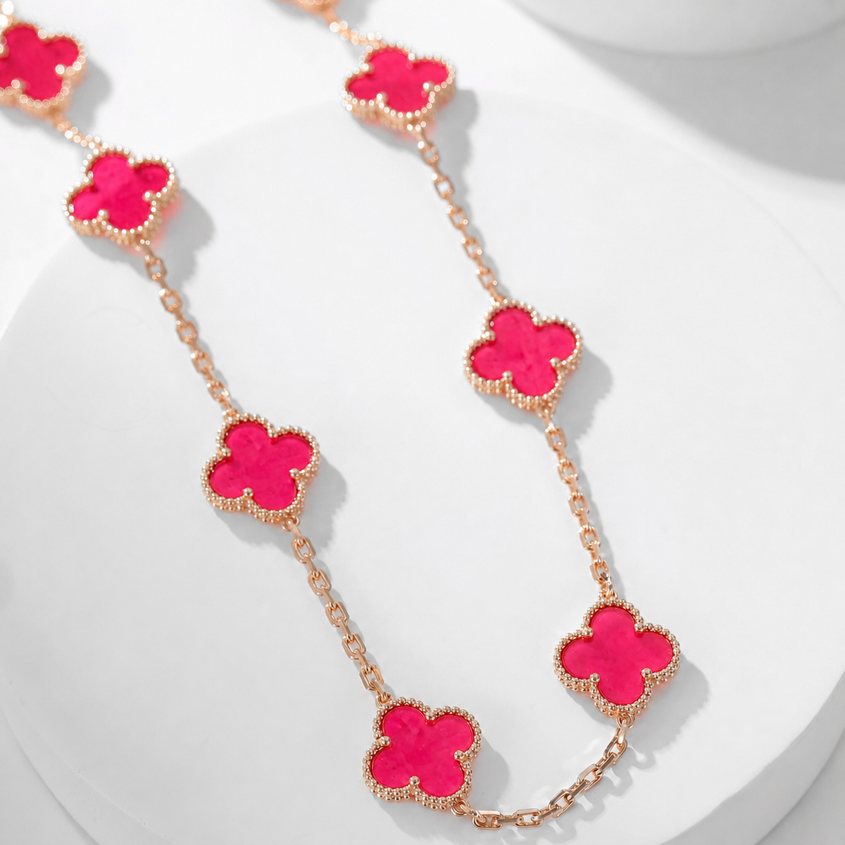 [Lumi Jewelry]CLOVER 10 MOTIFS PINK ENAMEL NECKLACE