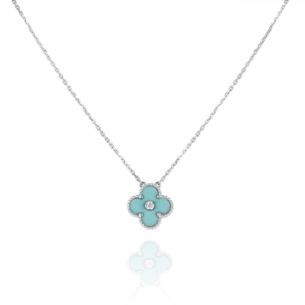 [Lumi Jewels] COLLIER TRÈFLE 1 DIAMANT BLEU CLAIR ARGENT