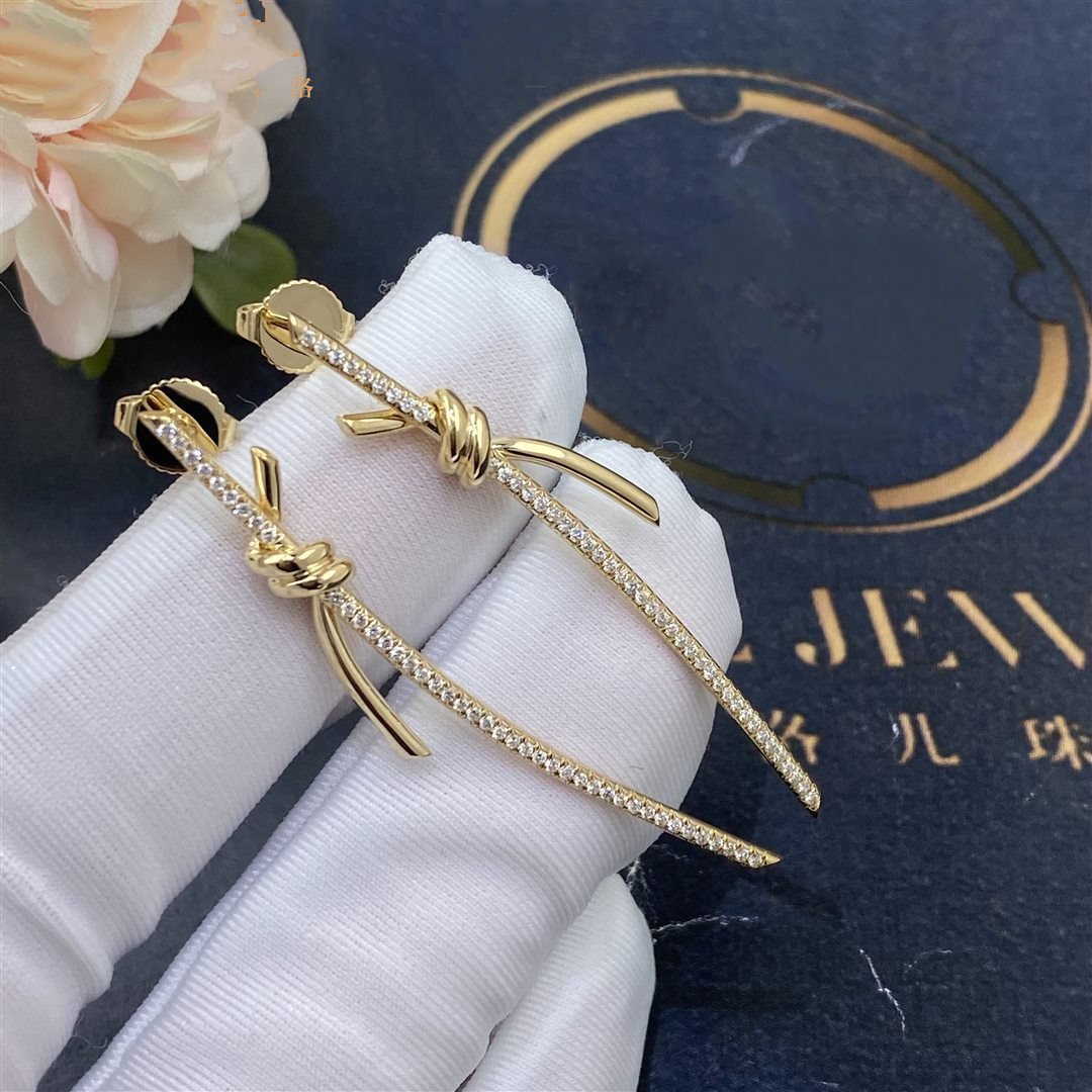 [Lumi Jewelry]KNOT DROP EARRINGS IN YELLOW GOLD WITH DIAMONDS