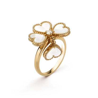 [Lumi Jewels]BAGUE TRÈFLE BLANC EN NACRE DOUCE