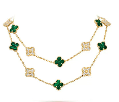 [Lumi Jewels]COLLIER DIAMANT MALACHITE 20 MOTIFS TRÈFLE