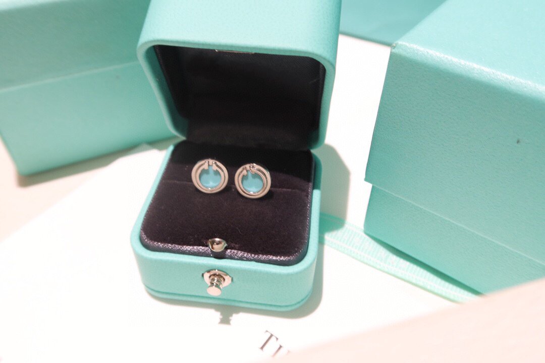 [Lumi Jewelry]TURQUOISE CIRCLE WHITE GOLD EARRINGS