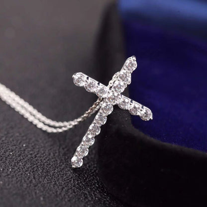 [Lumi Jewelry]MOISSANITE STONE CROSS PENDANT NECKLACE SIMULATED DIAMOND CROSS CHOKER