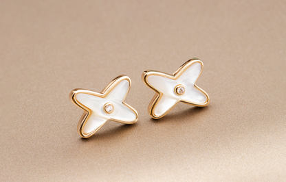 [Lumi Jewels]JEUX DE WHITE MOP ROSE GOLD DIAMOND EARRINGS