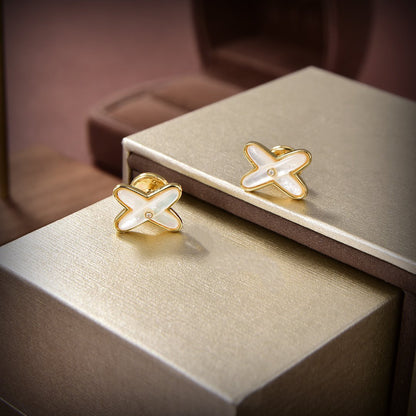 [Lumi Jewels]JEUX DE WHITE MOP GOLD DIAMOND EARRINGS