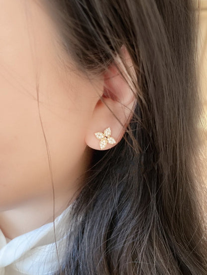 [Lumi Jewels]PUCES D'OREILLES FLEUR ÉTOILÉE OR ROSE DIAMANTS