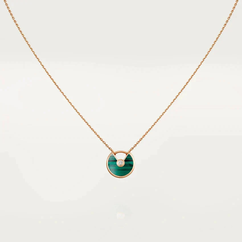 [Lumi Jewels]COLLIER AMULETTE MALACHITE OR ROSE