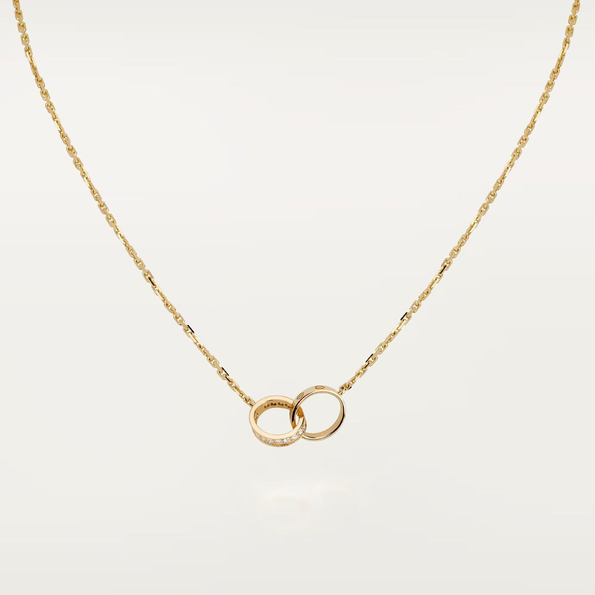 [Lumi Jewelry]LOVE DOUBLE RING HALF DIAMOND NECKLACE