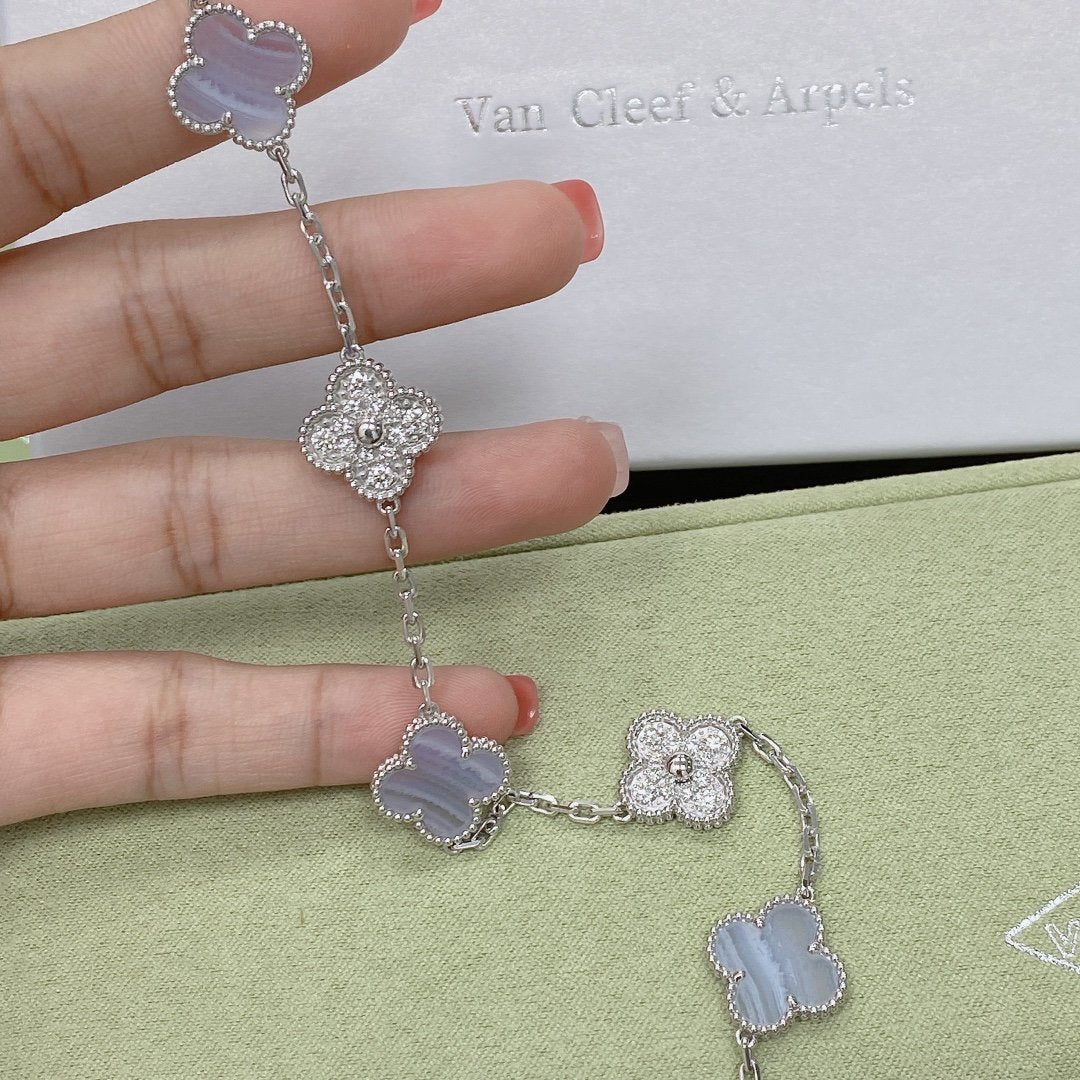 [Lumi Jewels]CLOVER  5 MOTIF DIAMOND PURPLE CHALCEDONY BRACELET SILVER