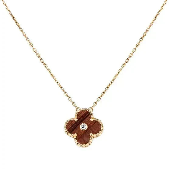 [Lumi Jewels]CLOVER Collier 15MM DIAMANT ET ŒIL-DE-TIGRE JAUNE AGATE