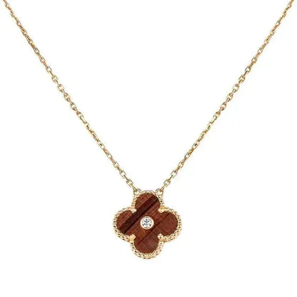 [Lumi Jewels]CLOVER Collier 15MM DIAMANT ET ŒIL-DE-TIGRE JAUNE AGATE
