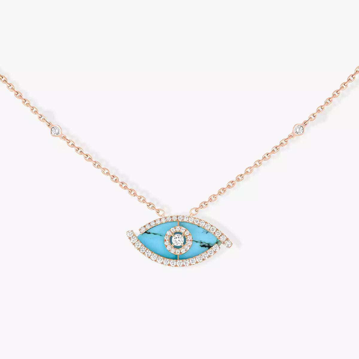 [Lumi Jewels]Lucky Eye Diamond Necklace in Rose Gold and Turquoise