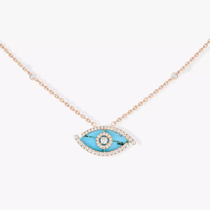 [Lumi Jewels]Lucky Eye Diamond Necklace in Rose Gold and Turquoise