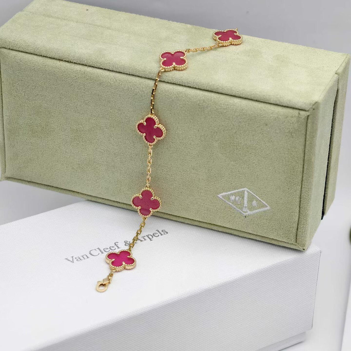 [Lumi Jewelry]CLOVER 5 MOTIFS PINK ENAMEL BRACELET