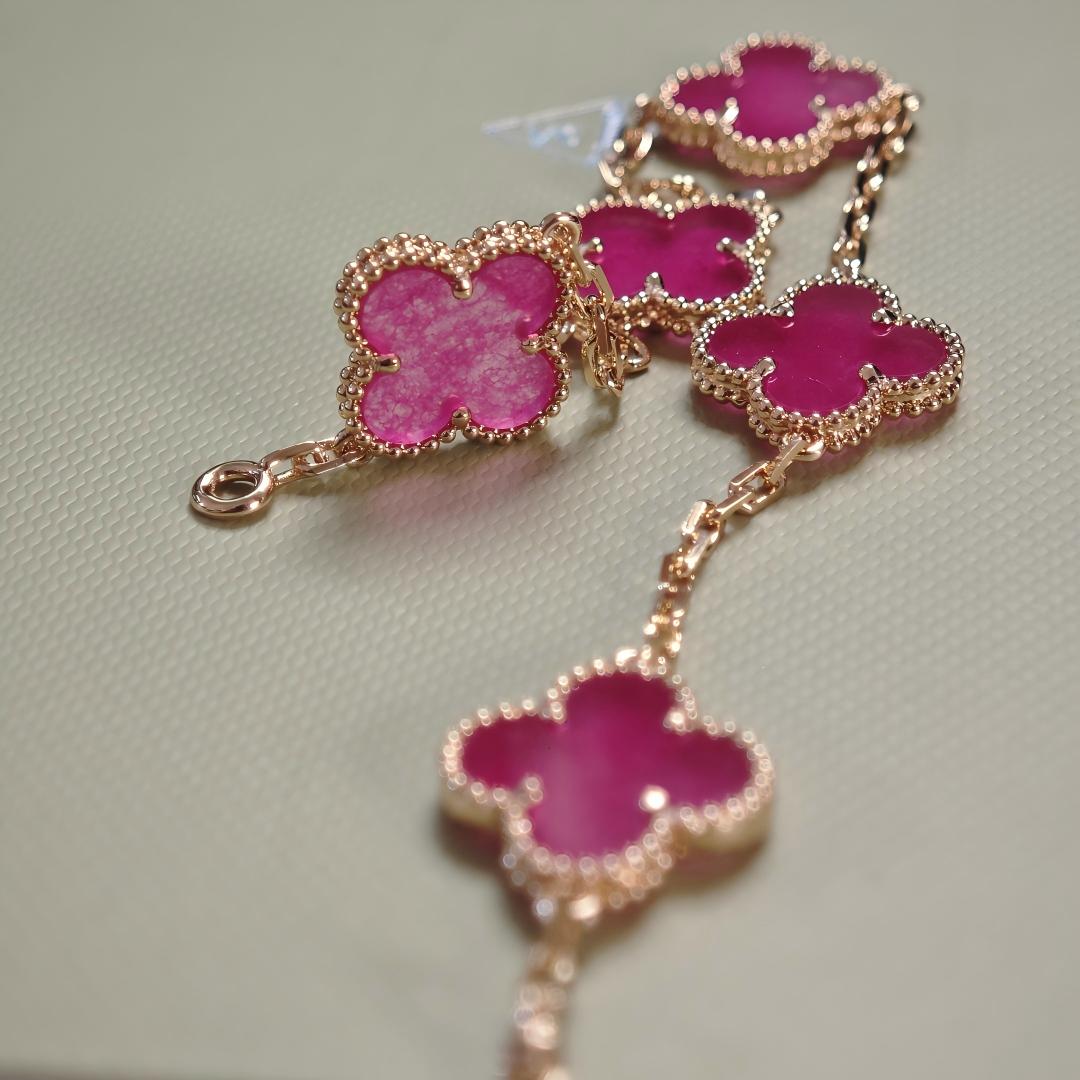[Lumi Jewelry]CLOVER 5 MOTIFS PINK ENAMEL BRACELET