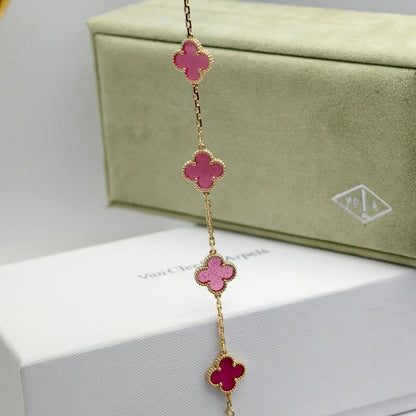 [Lumi Jewelry]CLOVER 5 MOTIFS PINK ENAMEL BRACELET