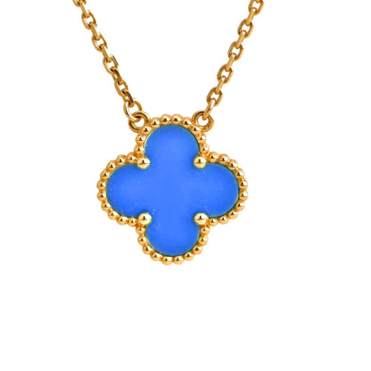 [Lumi Jewels]COLLIER TRÈFLE 15 MM AGATE BLEUE