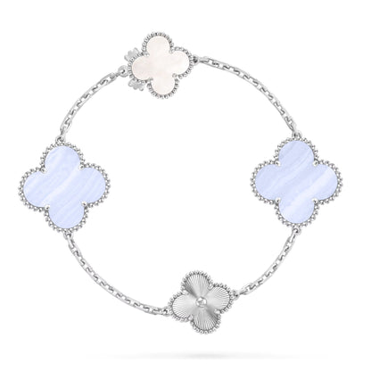 [Lumi Jewels]DETACHABLE CLOVER 15(11+4) FLOWER SILVER NECKLACE SET