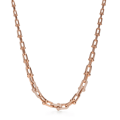 [Lumi Jewelry]HARDWEAR GRADUATED LINK NECKLACE ROSE GOLD WITH PAVE DIAMONDS