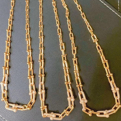 [Lumi Jewelry]HARDWEAR GRADUATED LINK NECKLACE ROSE GOLD WITH PAVE DIAMONDS