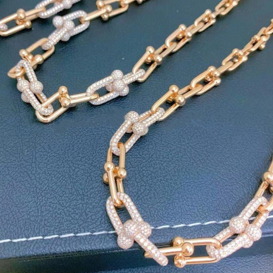 [Lumi Jewelry]HARDWEAR GRADUATED LINK NECKLACE ROSE GOLD WITH PAVE DIAMONDS