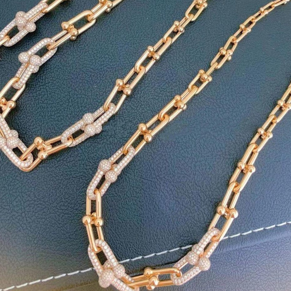 [Lumi Jewelry]HARDWEAR GRADUATED LINK NECKLACE ROSE GOLD WITH PAVE DIAMONDS