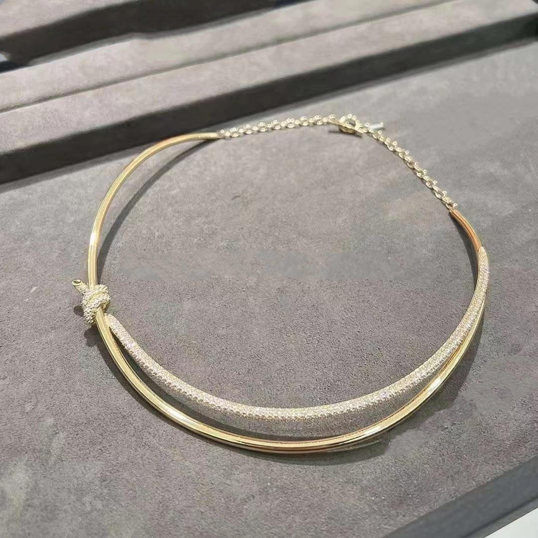 [Lumi Jewelry]KNOT DOUBLE ROW NECKLACE IN YELLOW GOLD WITH DIAMONDS