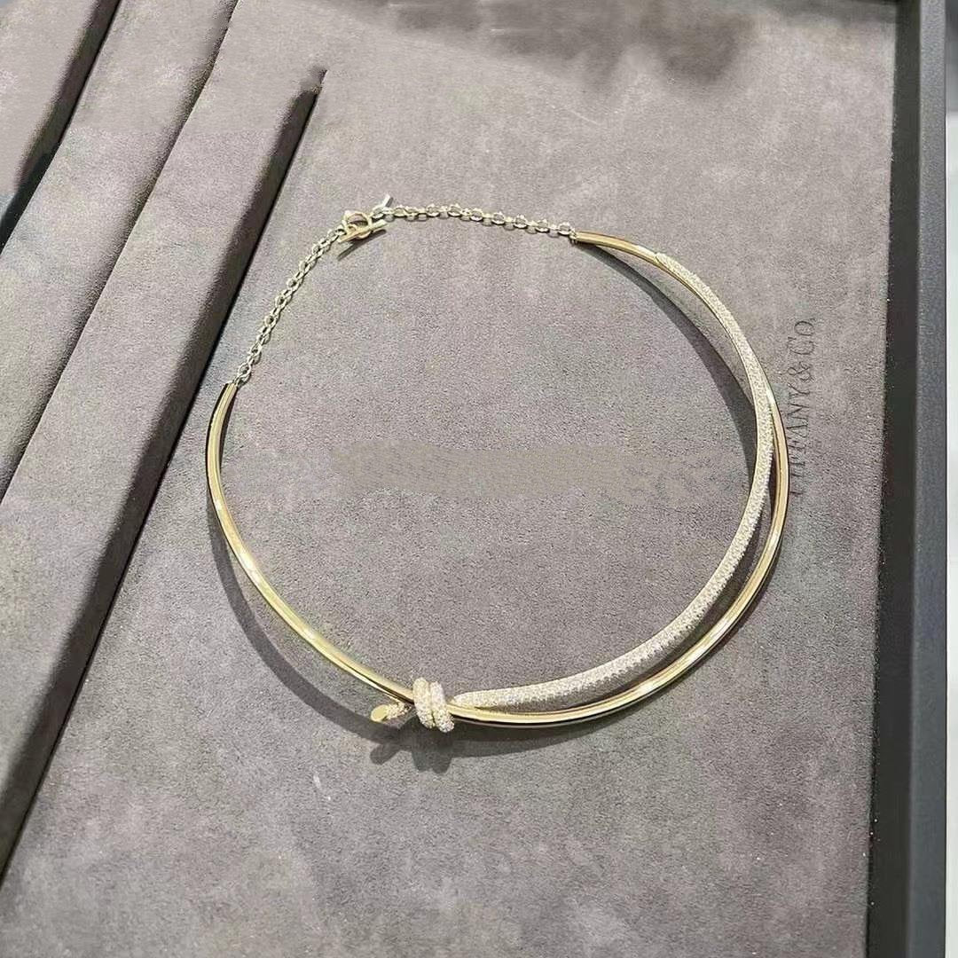 [Lumi Jewelry]KNOT DOUBLE ROW NECKLACE IN YELLOW GOLD WITH DIAMONDS