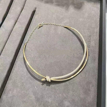 [Lumi Jewelry]KNOT DOUBLE ROW NECKLACE IN YELLOW GOLD WITH DIAMONDS
