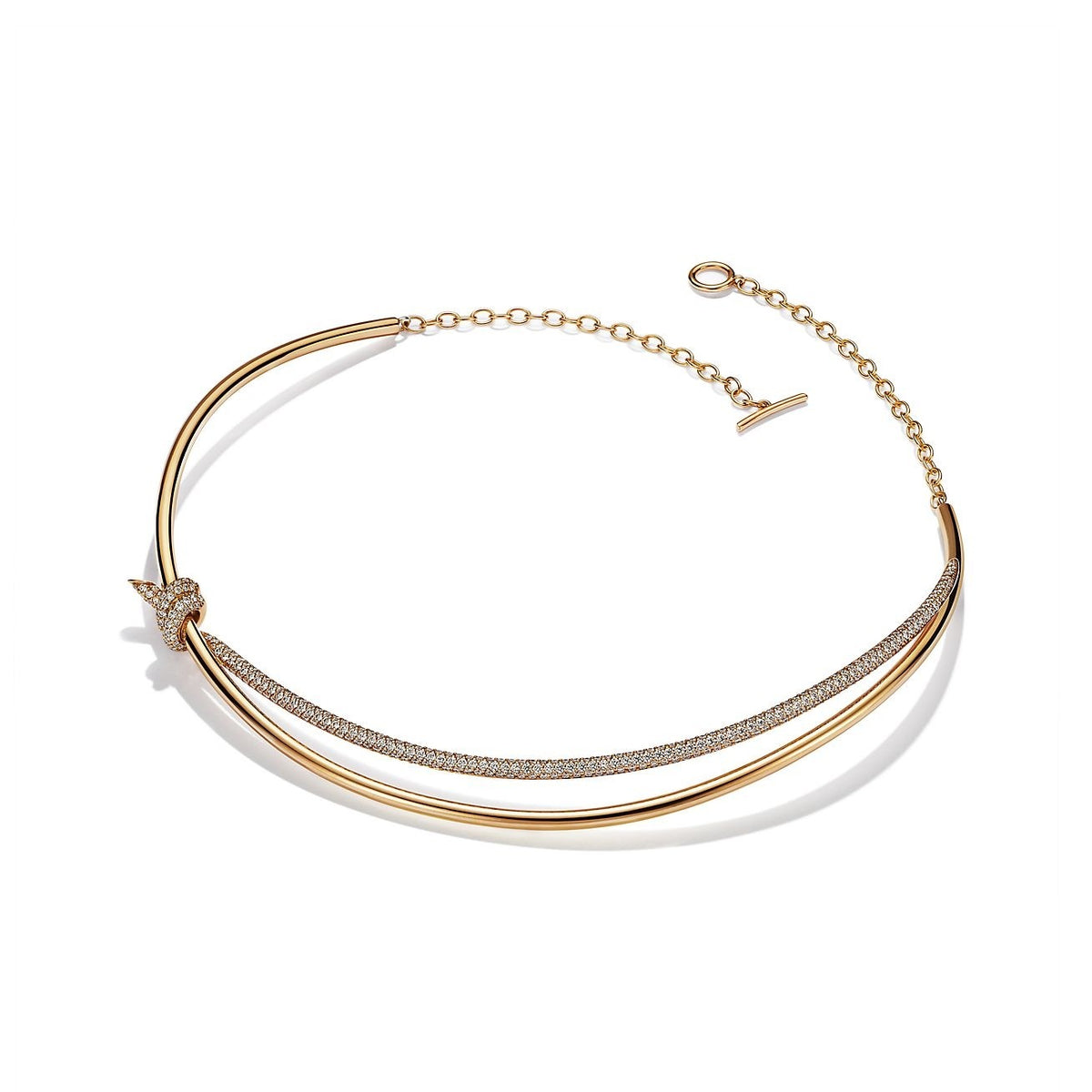 [Lumi Jewelry]KNOT DOUBLE ROW NECKLACE IN YELLOW GOLD WITH DIAMONDS