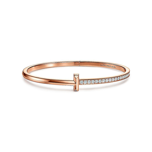 [Lumi Jewelry]NARROW T1 HINGED BANGLE DIAMOND PINK GOLD