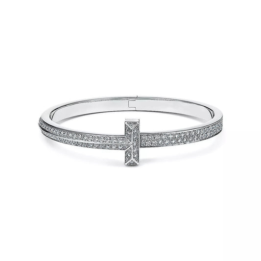 [Lumi Jewelry]WIDE DIAMONDS HINGED BANGLE SILVER
