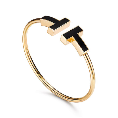 [Lumi Jewelry]T WIDE ONYX OPEN BRACELET